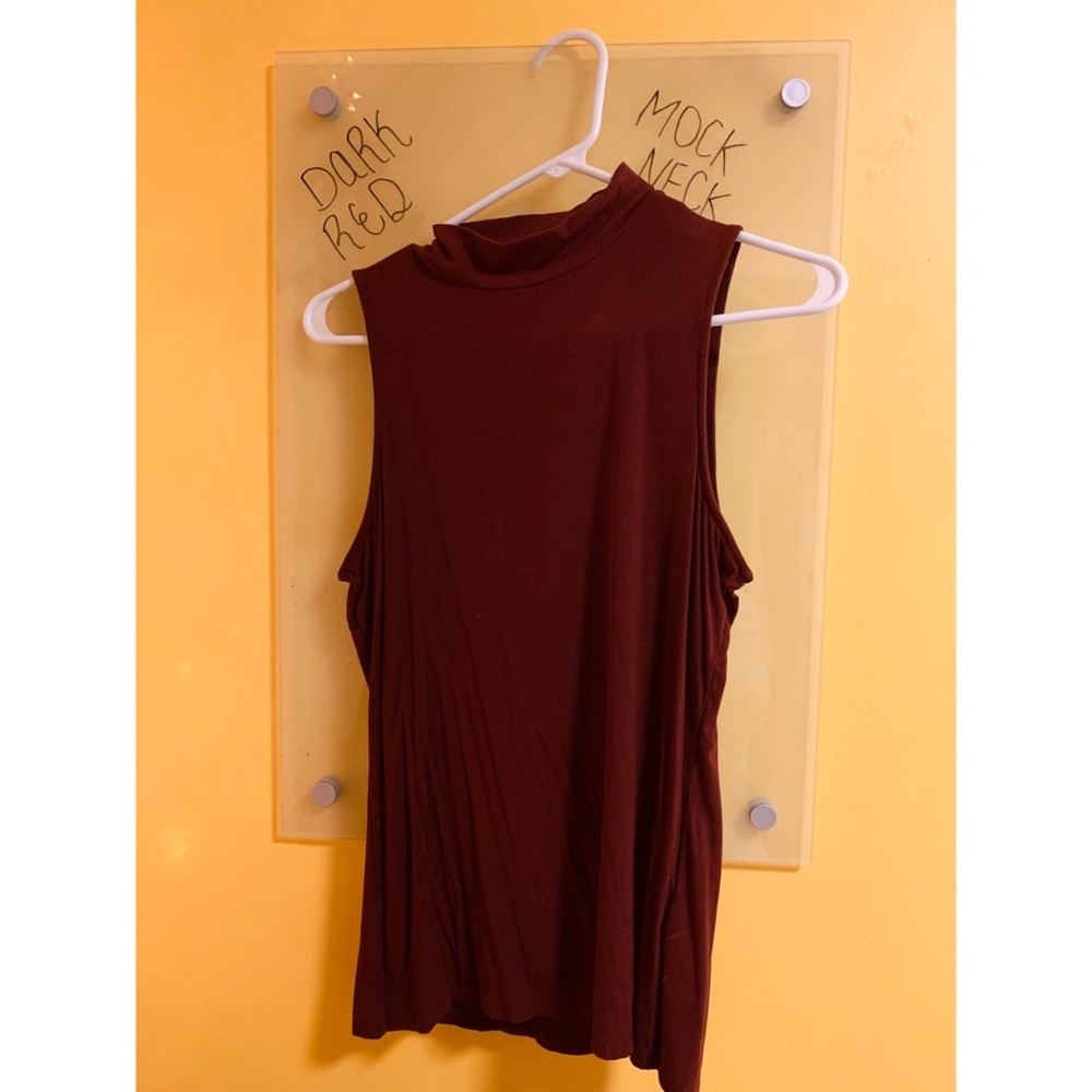 Crimson Mock Neck Sleeveless Top